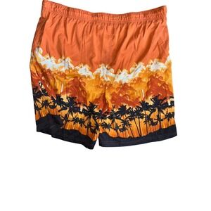 Croft & Barrow Mens Swim Trunks Size Large Orange Palm Tree Print Elastic Waist